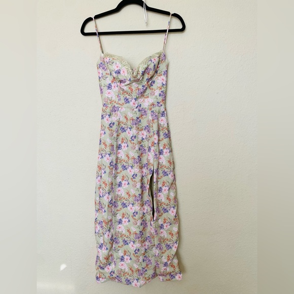 HOUSE OF CB 'Charlotte' Peony Print Midi Sundress green NWOT size XS - Picture 6 of 16